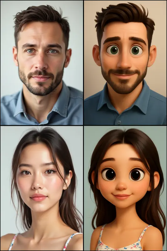 Pixar cartoon selfie transformation - cinematic 3D AI result