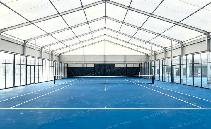 Multi-court Padel tent installation with column-free design and professional lighting system