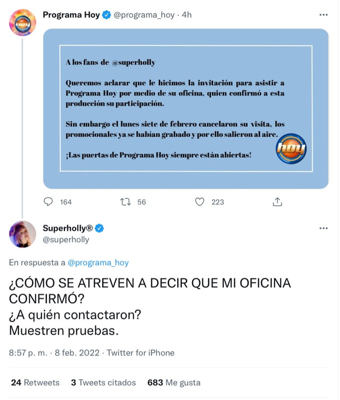 Hoy tacha de irresponsable a Superholly en redes sociales; ella se defiende