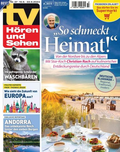 Cover: Tv Hören und Sehen Fernsehzeitschrift No 37 vom 08  September 2023