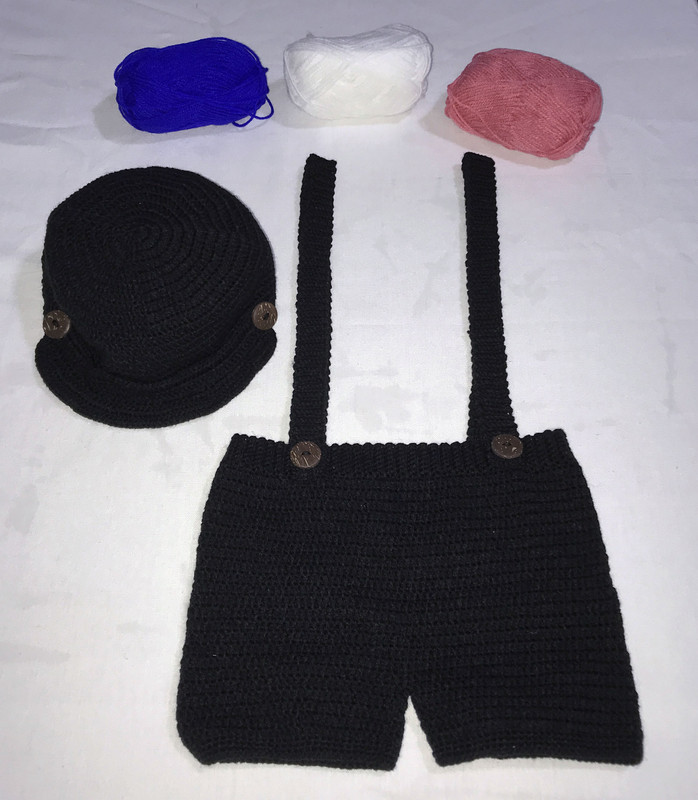 ハンドメイドあ Handmade Baby Boy Crochet Cute Dress and Cap Suspender Outfit