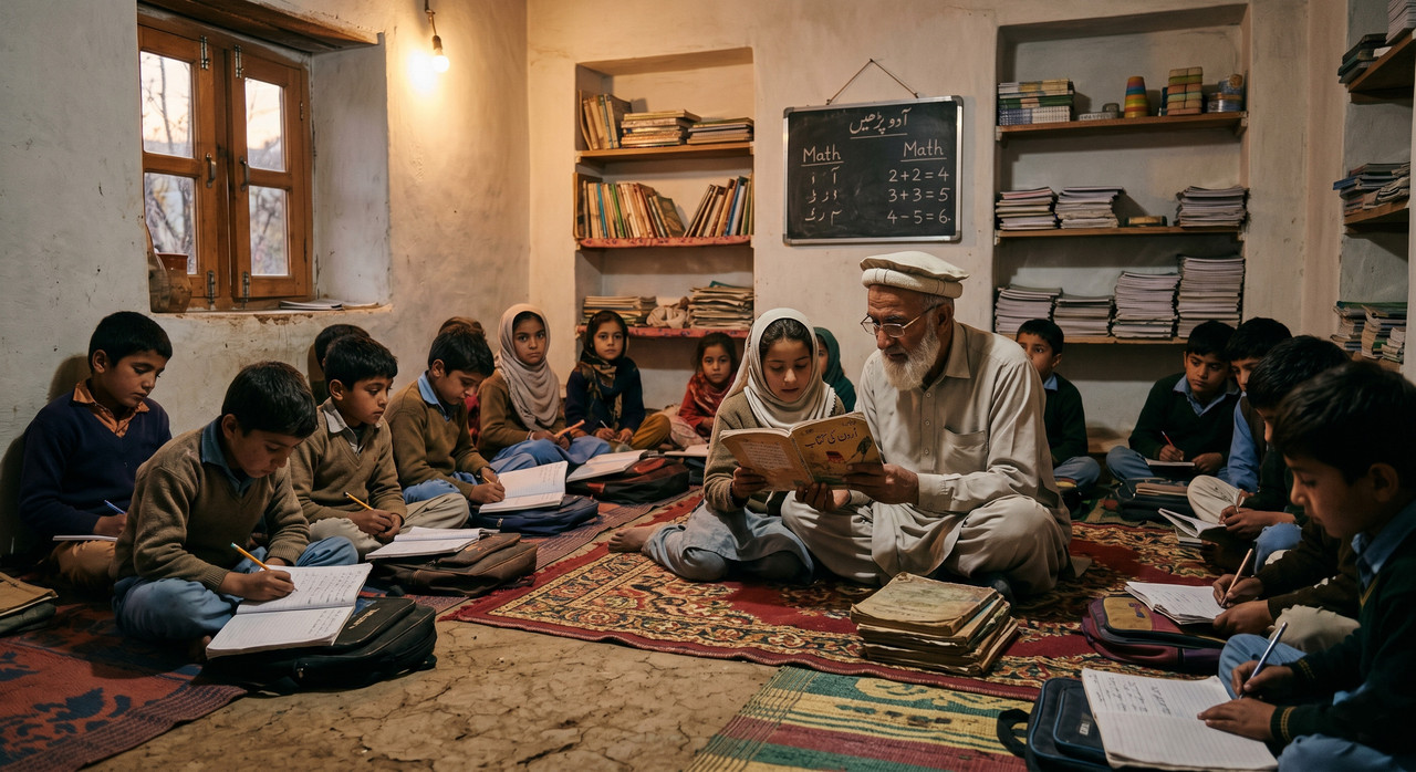 Retired teacher Abdul Rahman teaching kids