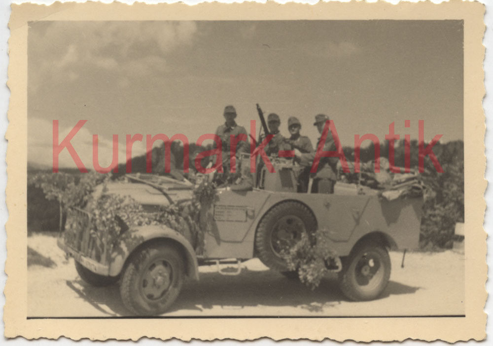 Foto Wehrmacht Auto PKW Steyr 1500 Kübel Jeep Italien 1943 MG34 