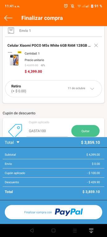 Linio: Xiaomi Poco M5s 6GB Ram ,128GB almacenamiento con PayPal 
