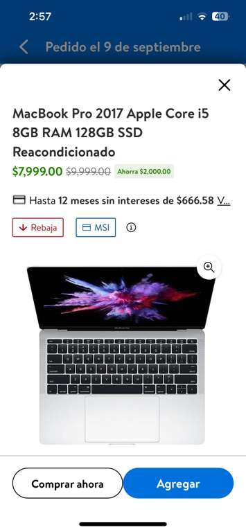 Walmart: Macbook Pro 2017 Reacondicionada