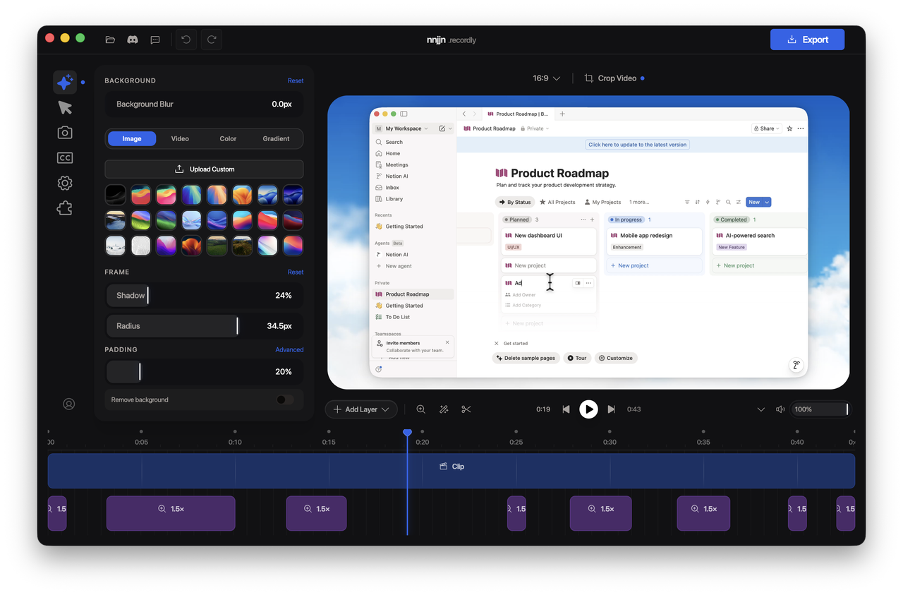 Recordly editor screenshot