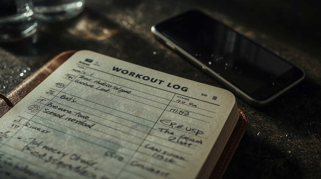 Workout tracking example log showing weight progression and performance metrics