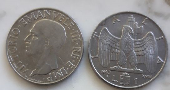 Monedas de la 2ª Guerra Mundial. El Reino de Italia 1-lira-1940