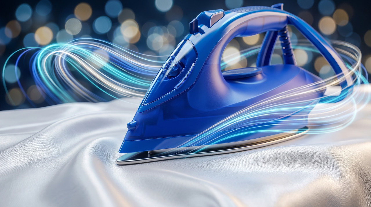 Detalle artístico de la suela cerámica y la punta de precisión de la plancha Oster AeroGlide Plus