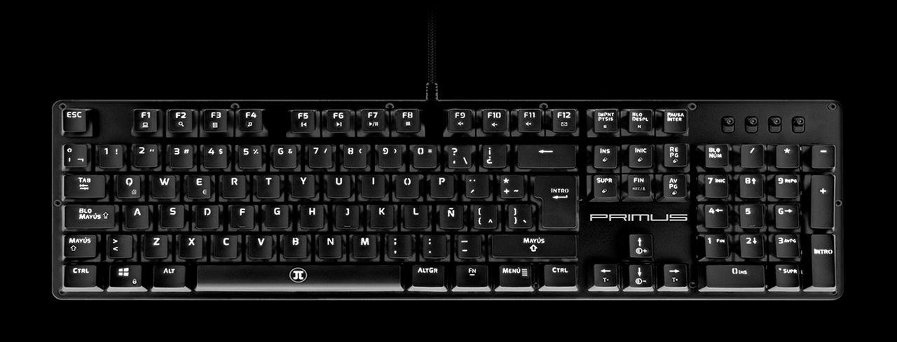 Teclado gaming Primus Ballista con retroiluminación RGB de alta visibilidad.