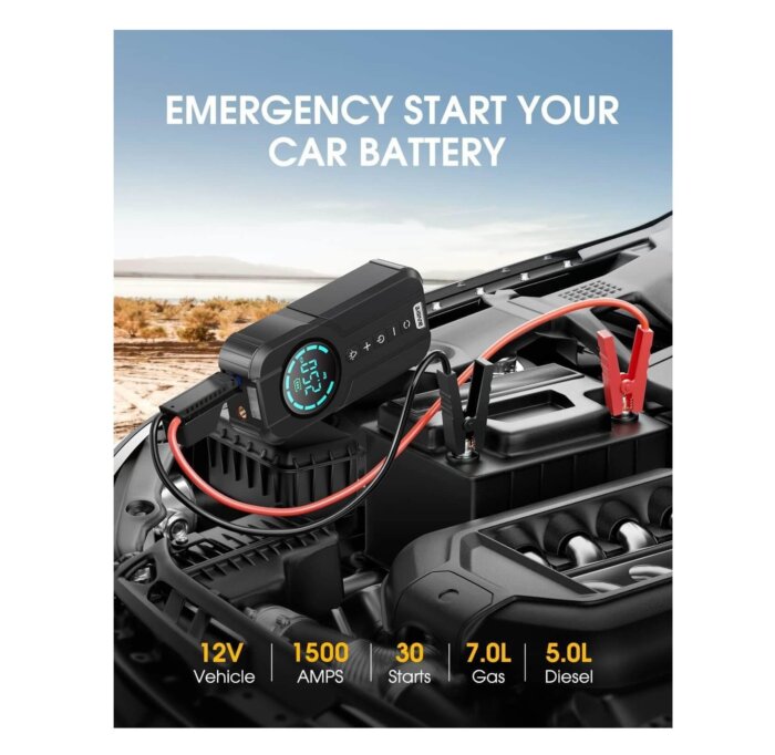 Cargador Jumper 4 en 1 con inflador de neumáticos.