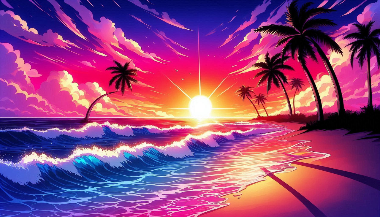 Beach Sunset Anime Styled