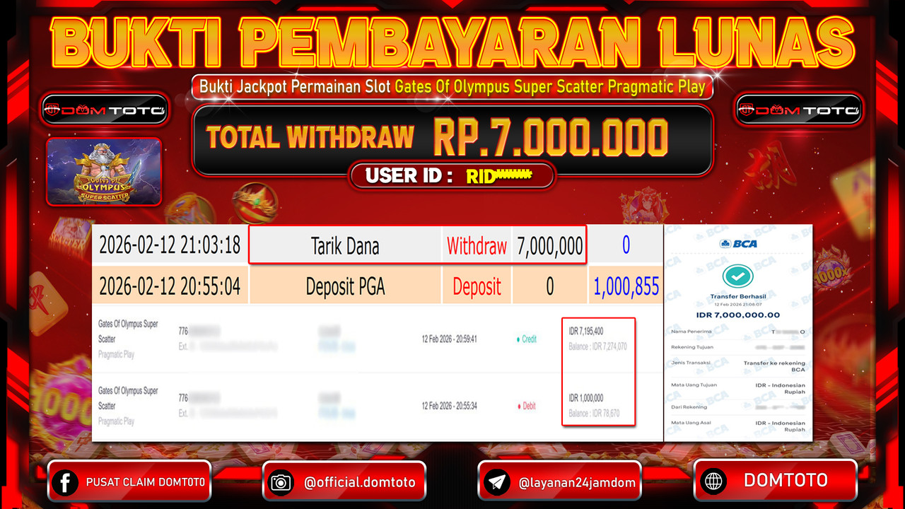 JACKPOT SLOT Menang Slot Gates Of Olympus Super Scatter Pragmatic Play12 FEBRUARI 2026