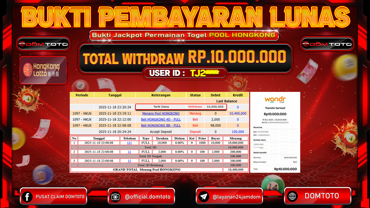 JACKPOT Togel Pools HONGKONG  18 NOVEMBER 2025