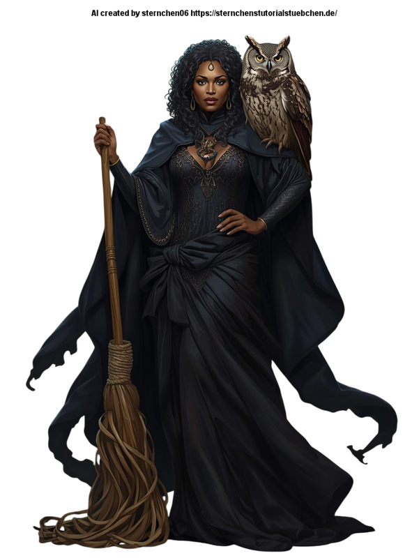 a  witch with her witch broom and her owl on her shoulder (6)-Photoroom
