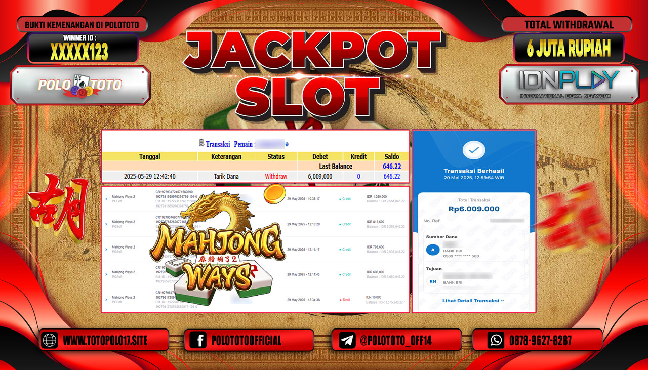 POLOTOTO JACKPOT SLOT MAHJONG WAYS Rp.6.009.000,-