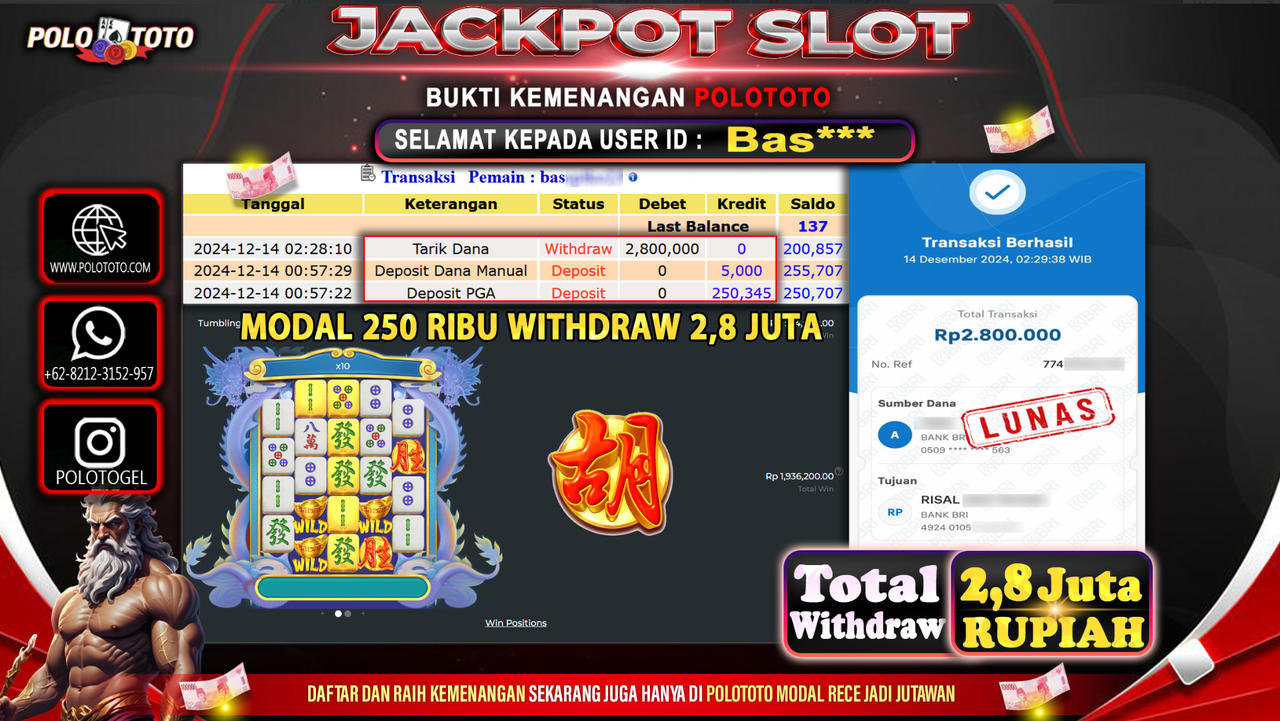 POLOTOTO JACKPOT SLOT MAHJONG WAYS Rp.2,800.000,-