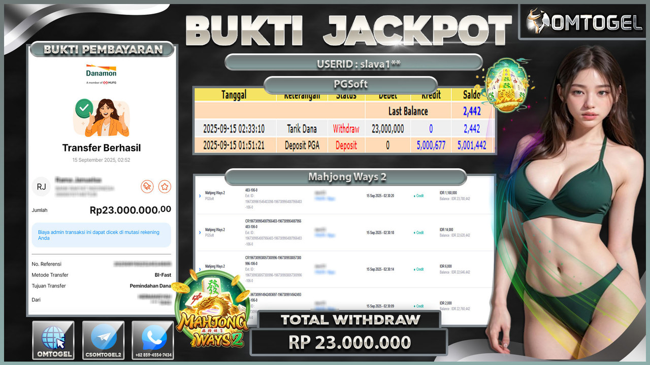 OMTOGEL JACKPOT PGSOFT MAHJONG WAYS 2 23 JUTA DI BAYAR LUNAS ,-