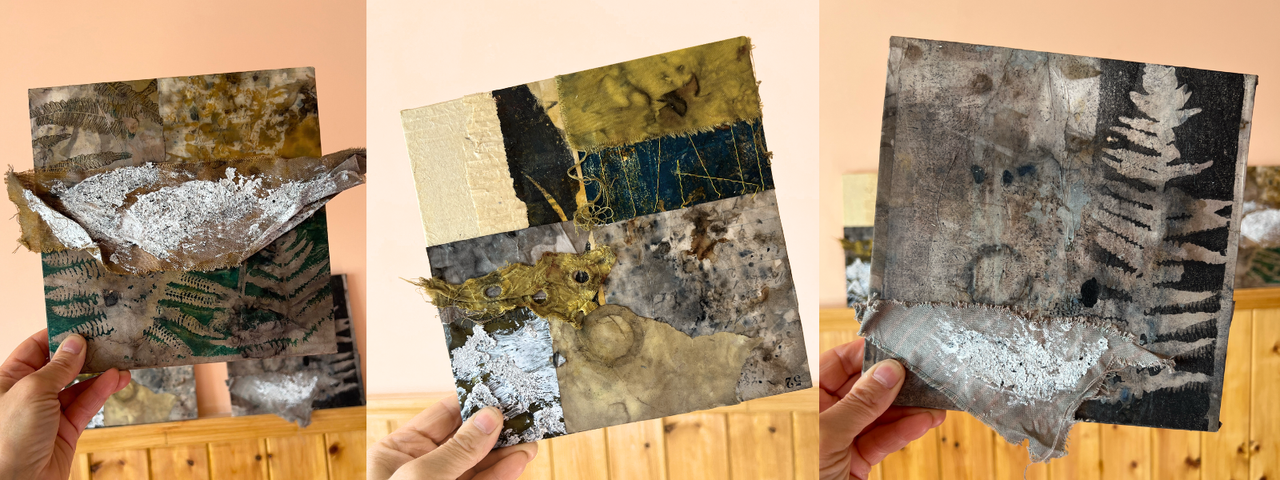 Nature inspired mixed media banner with flowers and textures