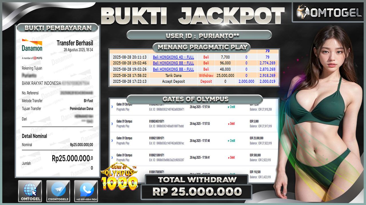 OMTOGEL JACKPOT PRAGMATIC PLAY GATES OF OLYMPUS 1000 25 JUTA DI BAYAR LUNAS ,-
