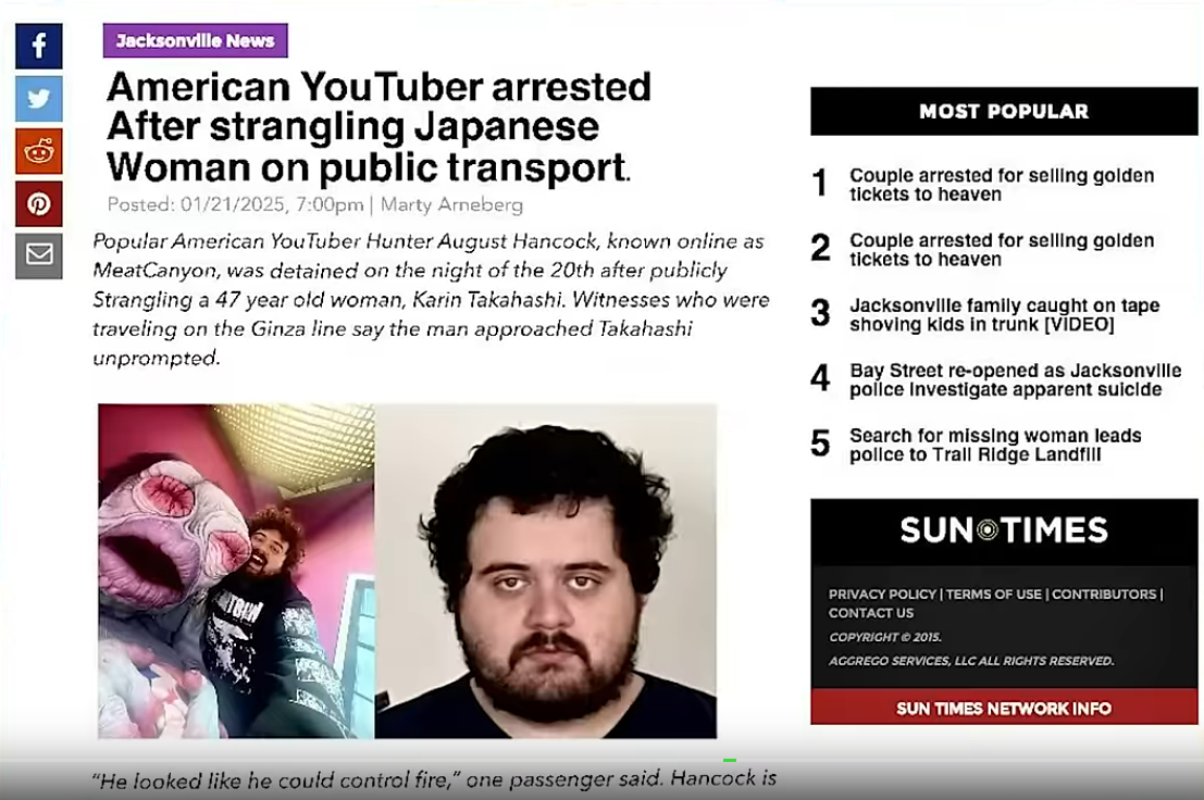 Hunter strangles woman on Japanese train