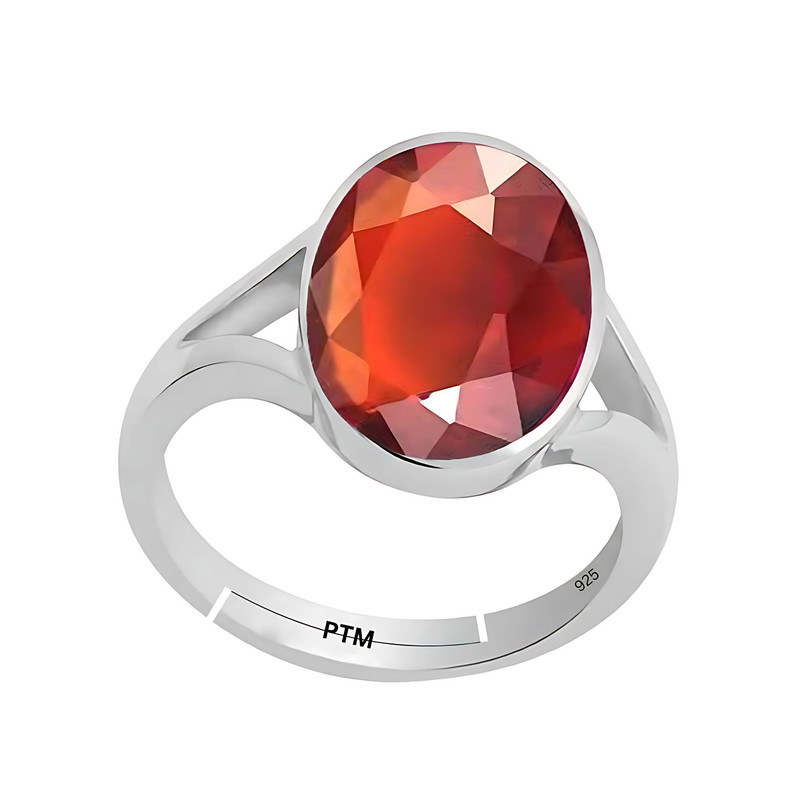PTM Natural Hessonite/Gomed 3.25 to 10.25 Ratti or 3.00 to 9.50 Carat Astrological Certified Gemstone Pure Sterling Silver/925 bis Hallmark Adjustable Ring for Men Women