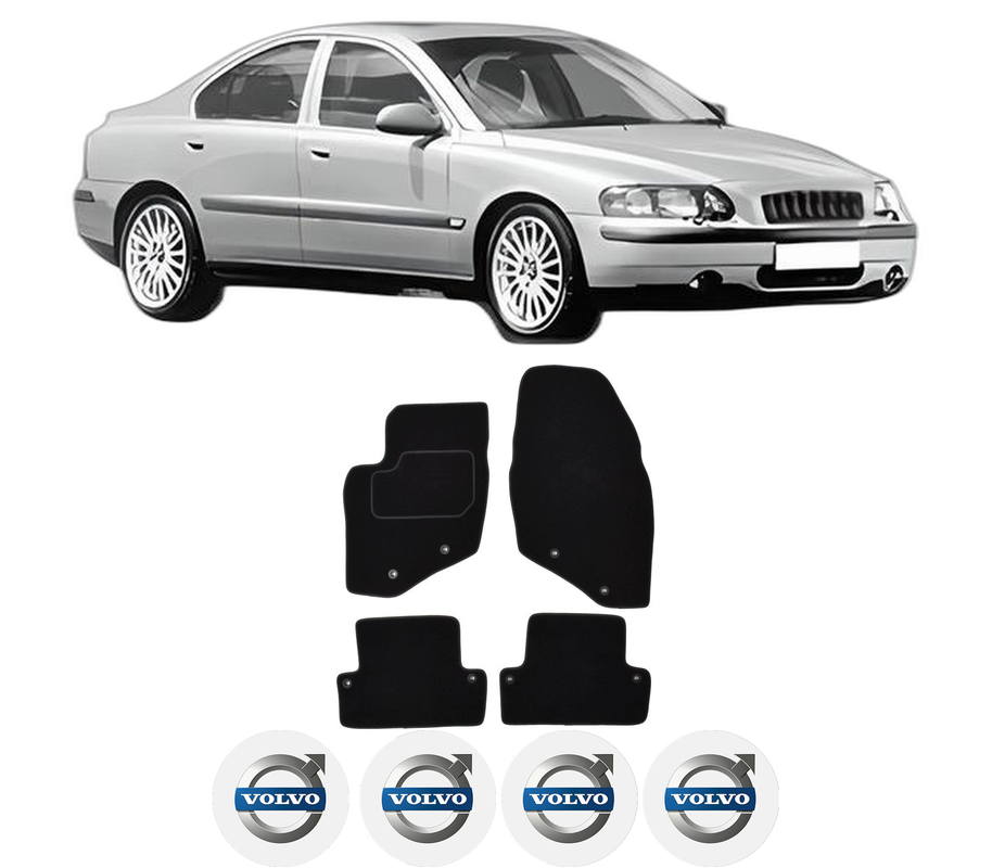 Set Covorase Presuri VOLVO S60 I (384) din 2000-2010, Auto, Material Textil Mocheta, 4 Stickere auto cu VOLVO