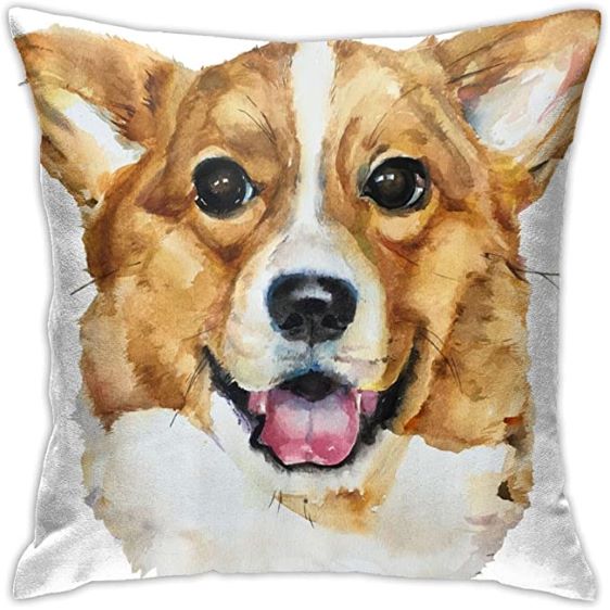 A throw pillow with a dog