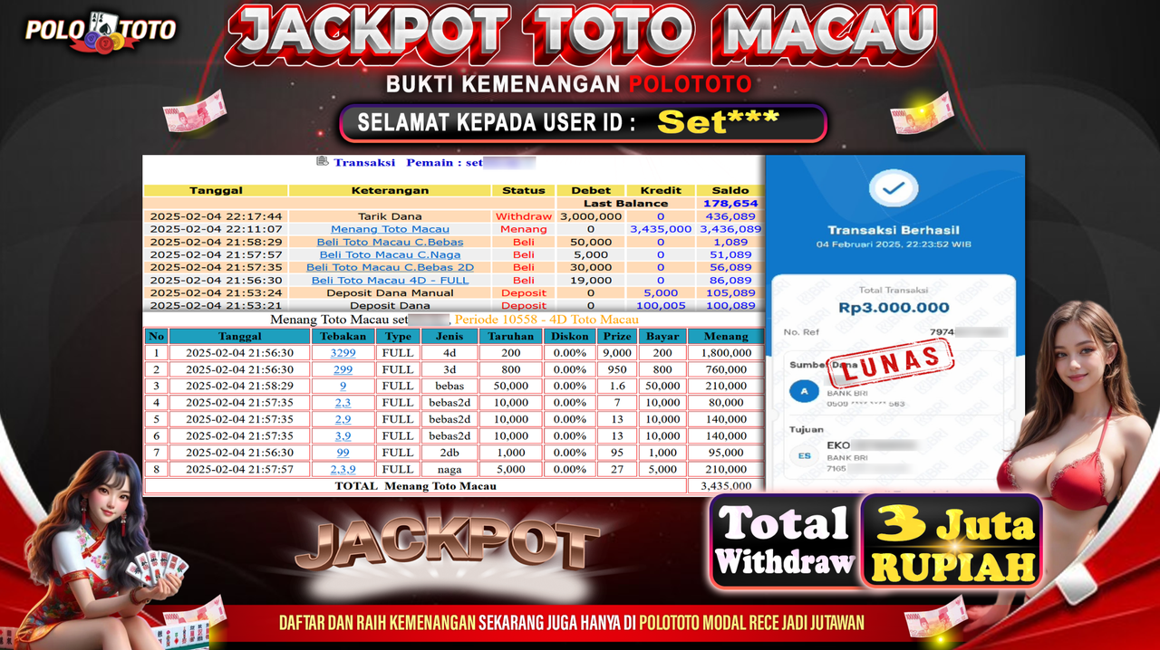 POLOTOTO JACKPOT TOGEL TOTO MACAU Rp3,000.000,-