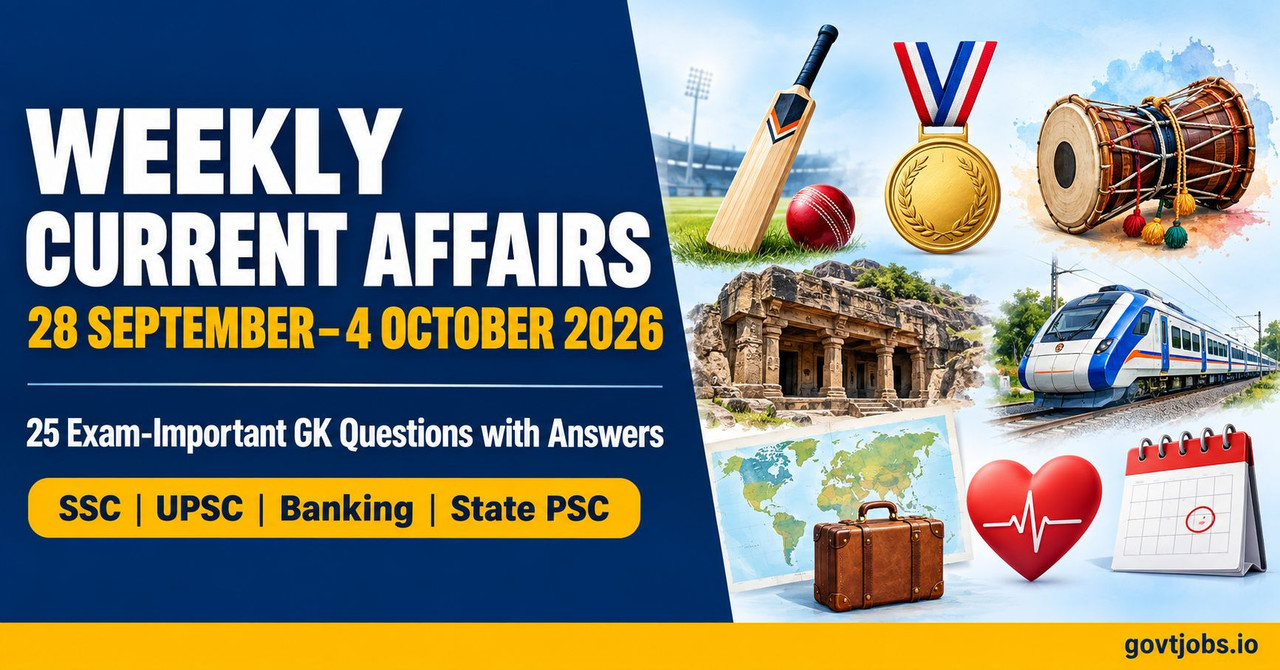 Weekly current affairs 28 September–4 October 2026 GK questions for SSC, UPSC, Banking and State PSC exams