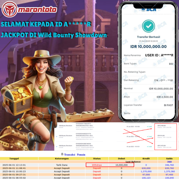 Bukti Kemenangan Member Marontoto Sebesar 10,000,000 JuTa
