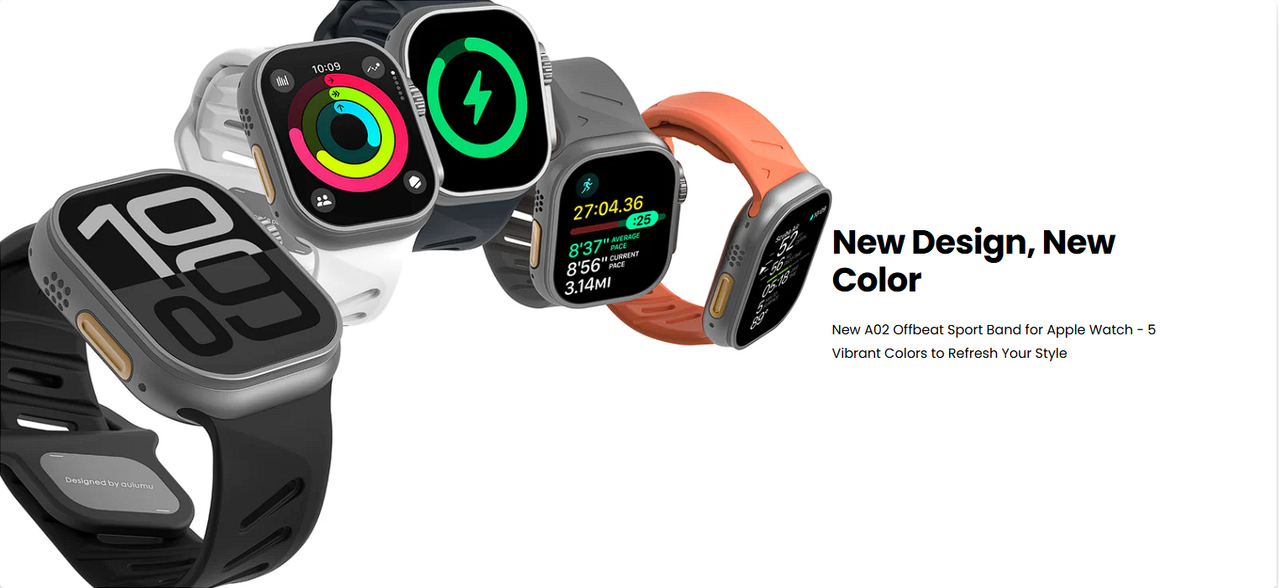 Curea pentru Apple Watch Ultra 1/2/3 49mm, Seria 11/10/9/8/7 45mm, Seria 6/5/4/SE 44mm, Aulumu A02 din cauciuc, Rezistenta la socuri, Banda FKM elastica si durabila, Rezistenta la apa si transpiratie, Design premium, Portocaliu 1