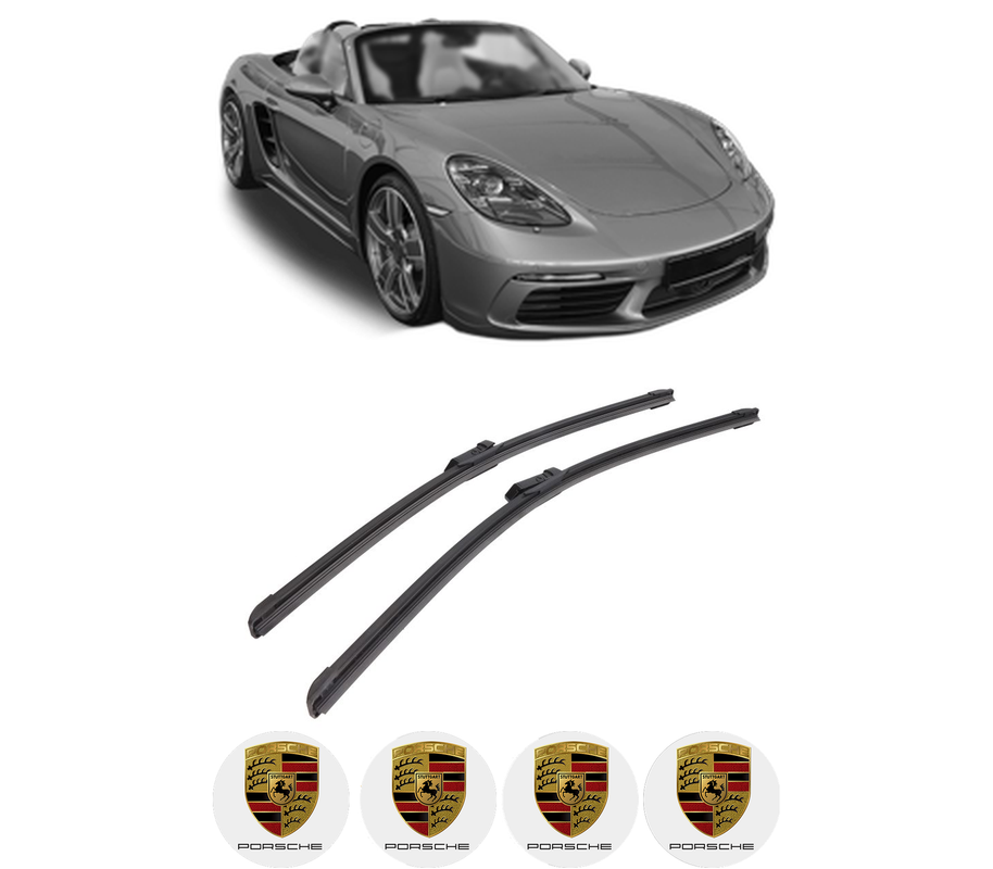 Set stergatoare auto PORSCHE 718 BOXSTER (982) din 2016-2019, pentru parbriz auto, 2 bucati, Bosch Aerotwin, din cauciuc siliconat rezistent, 4 Stickere Auto PORSCHE