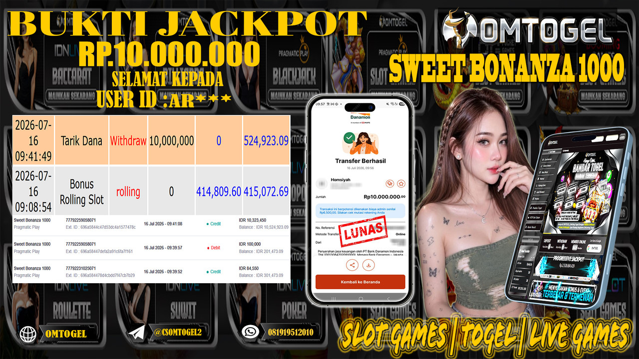 OMTOGEL JACKPOT PRAGMATICPLAY SWEET BONANZA 1000  Rp.10,000,000,- DIBAYAR LUNAS
