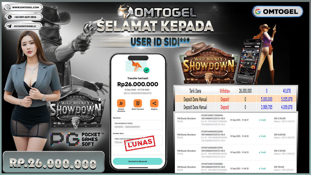 OMTOGEL JACKPOT PGSOFT WILD BOUNTY SHOWDOWN 26 JUTA DI BAYAR LUNAS ,-