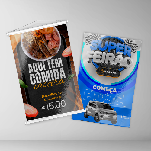 Exemplo de banner em lona com bastão e corda