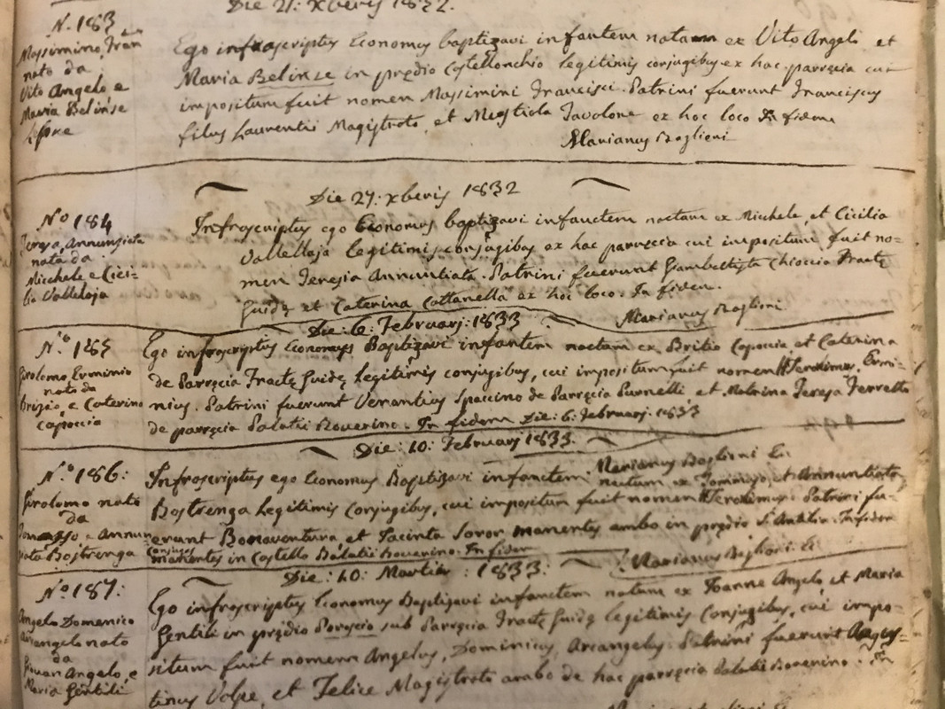 1 FOTO- Iscrizione Battesimo CAPOCCIA Girolamo Erminio - Fonte Archivio Storico Comune San Venanzo (