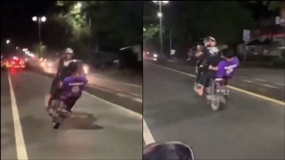 FUERTE VIDEO: Motociclistas hacen peligrosas maniobras y se accidentan en plena carretera