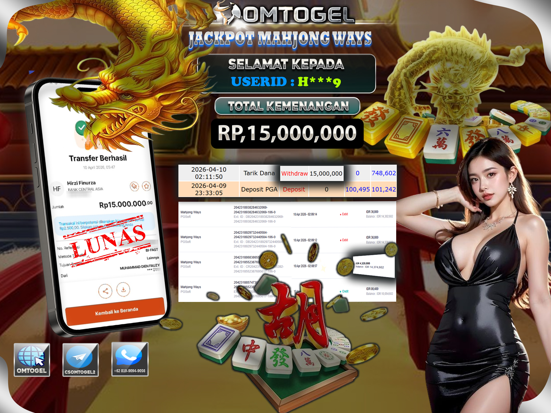 OMTOGEL JACKPOT PGSOFT MAHJONG WAYS 15 JUTA DI BAYAR LUNAS ,-