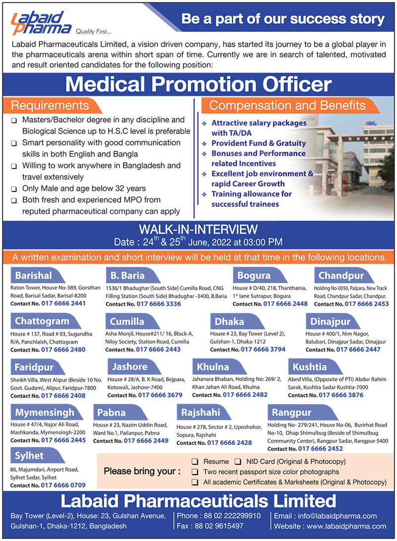 Labaid Pharmaceuticals Ltd Job Circular 2022 Image