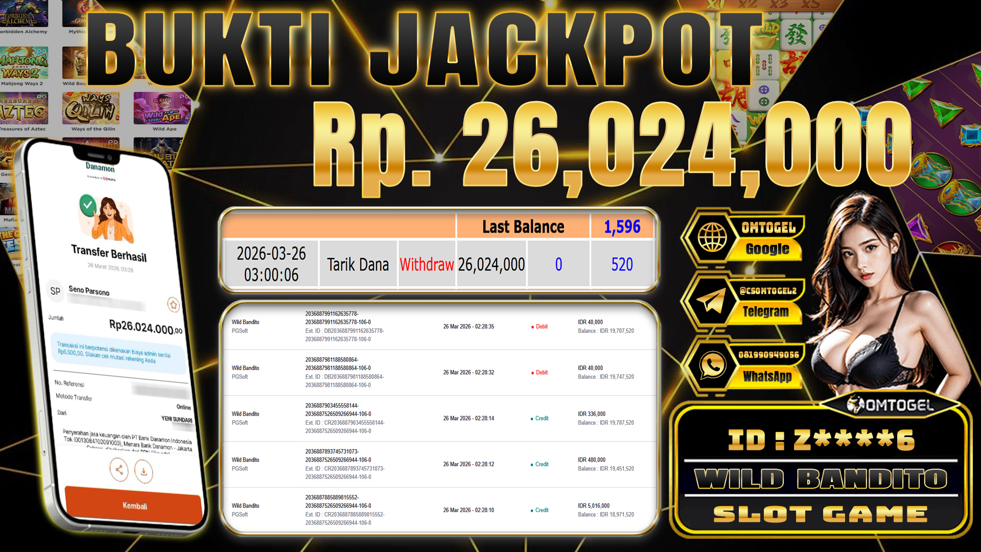 OMTOGEL JACKPOT PG SOFT WILD BOUNTY SHOWDOWN, 26 JUTA DI BAYAR LUNAS ,-
