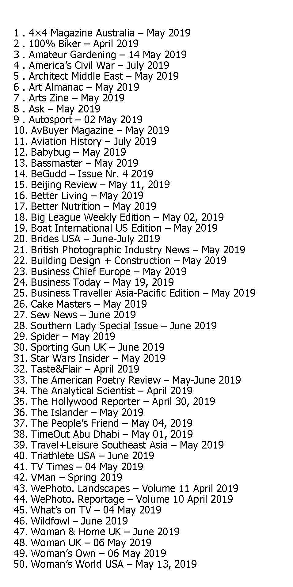 50 Assorted Magazines - May 08 2019 50 Assorted Magazines - May 08 2019