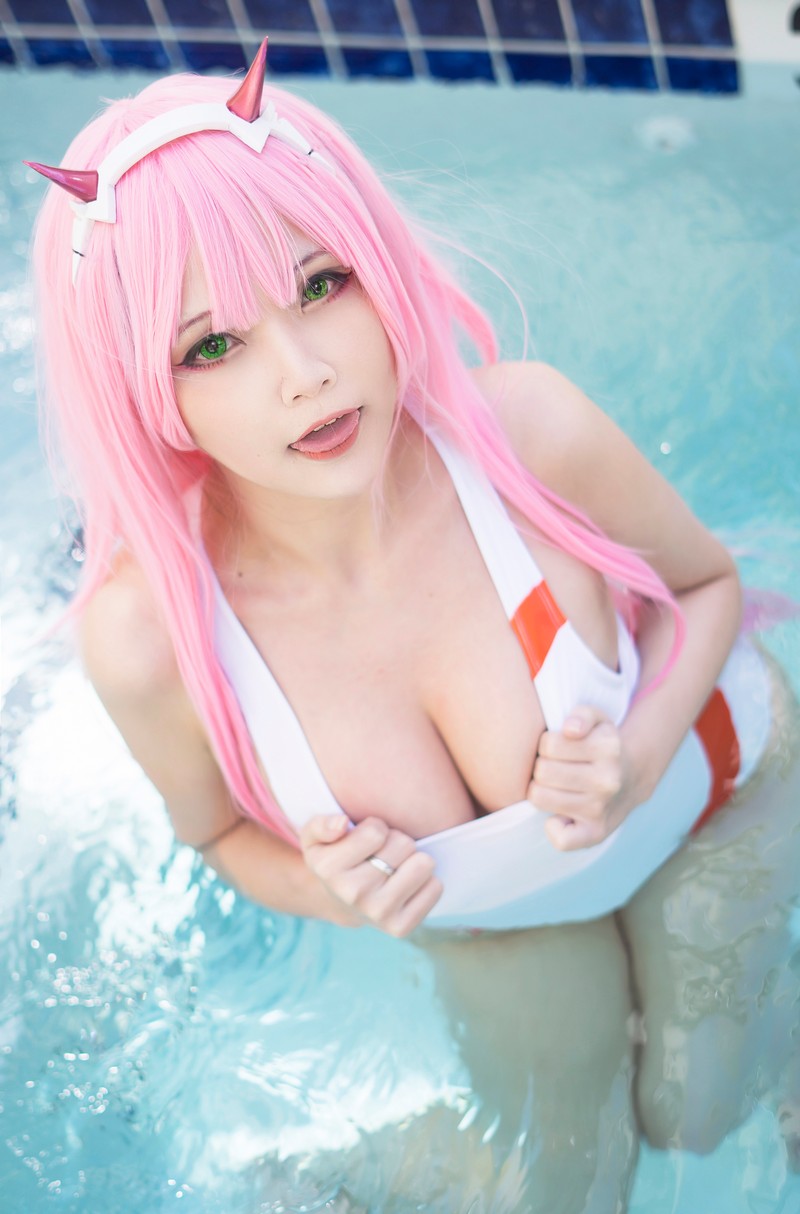 Hana Bunny 02泳装 Cosplay写真｜Zero Two Swimsuit 高清图片合集[8P-84.1M]插图4
