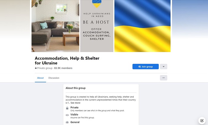 Grup Facebook untuk para pengungsi Ukraina.