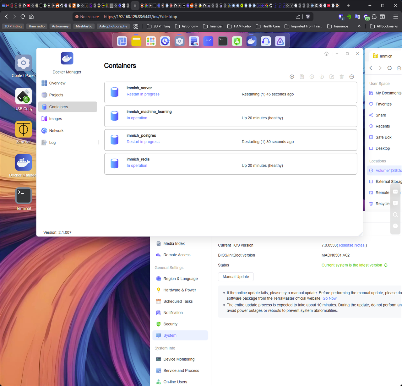 Immich containers server and postgres