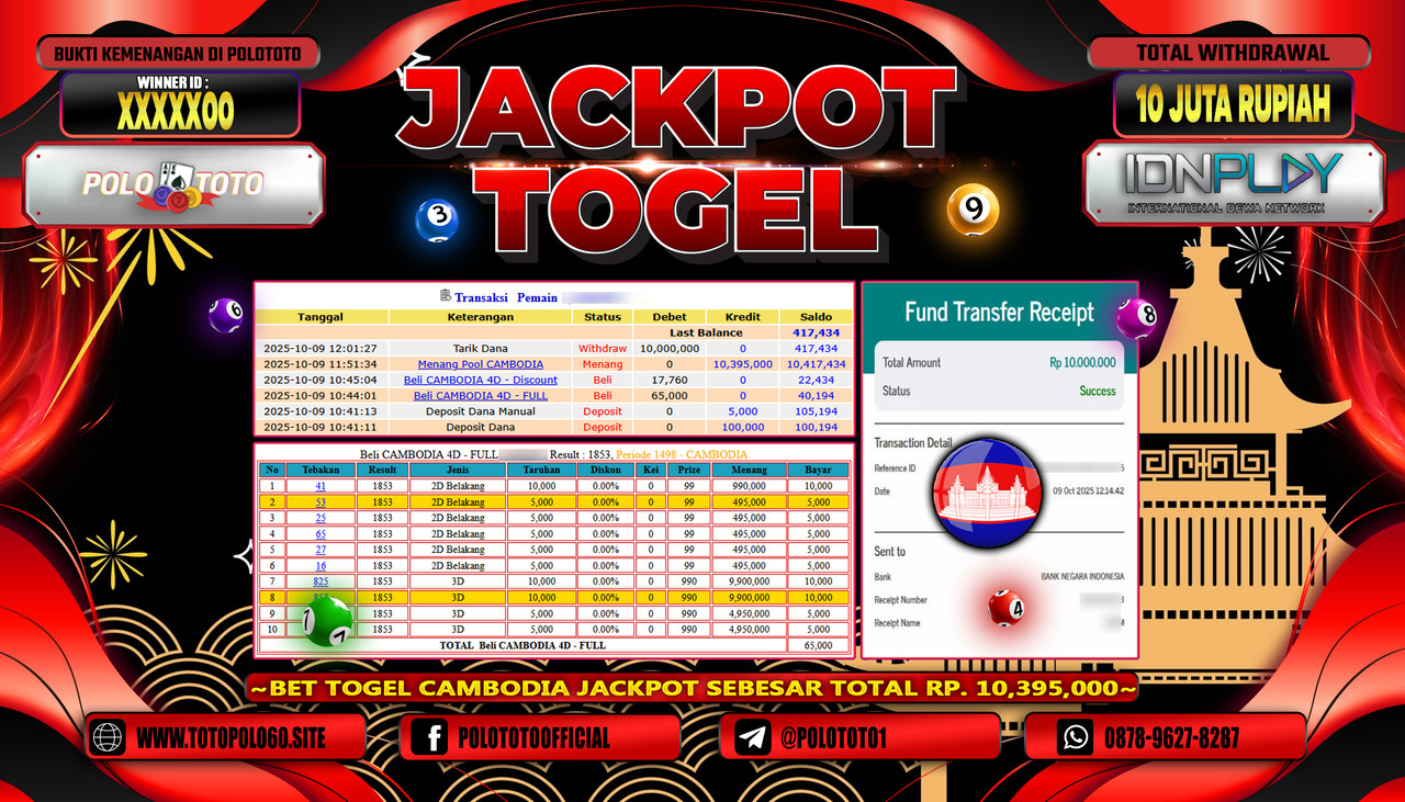 POLOTOTO JACKPOT TOGEL MENANG POOL CAMBODIA Rp.10.000.000,- LUNAS
