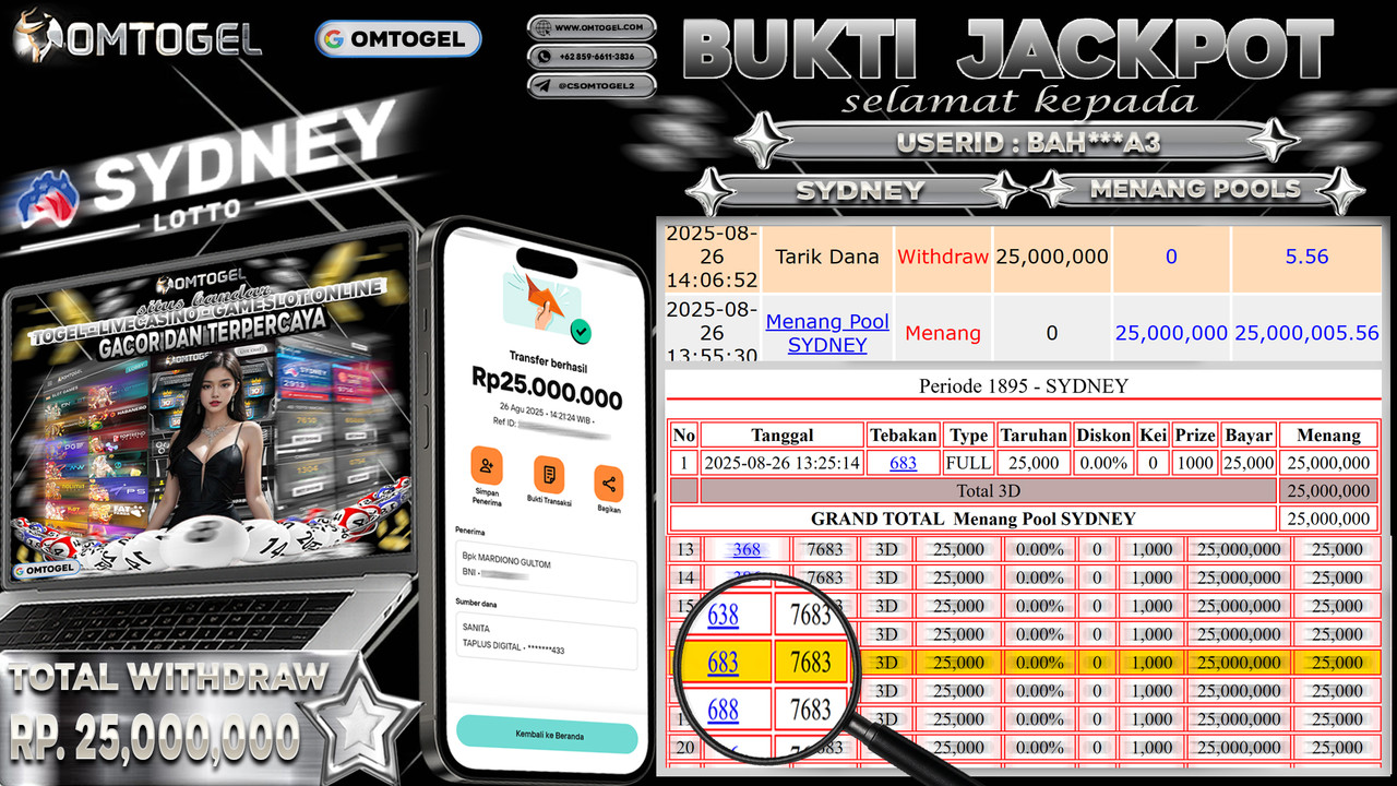 OMTOGEL JACKPOT SYDNEY 3D 25 JUTA DI BAYAR LUNAS ,-