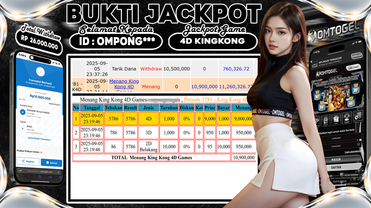OMTOGEL JACKPOT KING KONG 4D 3D 2D 10 JUTA DI BAYAR LUNAS ,-