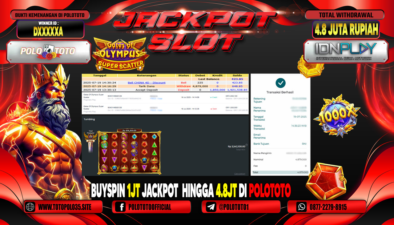 POLOTOTO JACKPOT SLOT GATES OF OLYMPUS SUPER SCATTER Rp.4.879.000,- LUNAS