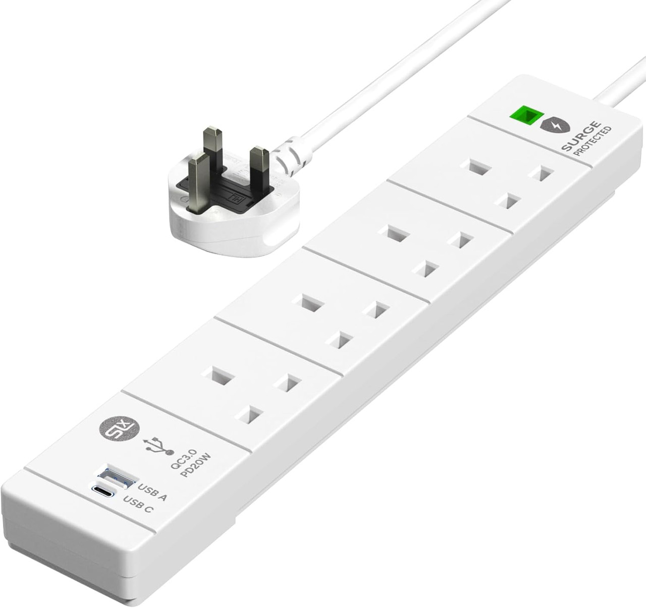 SLx 1m 4 Way Surge Protected Extension Lead with USB
